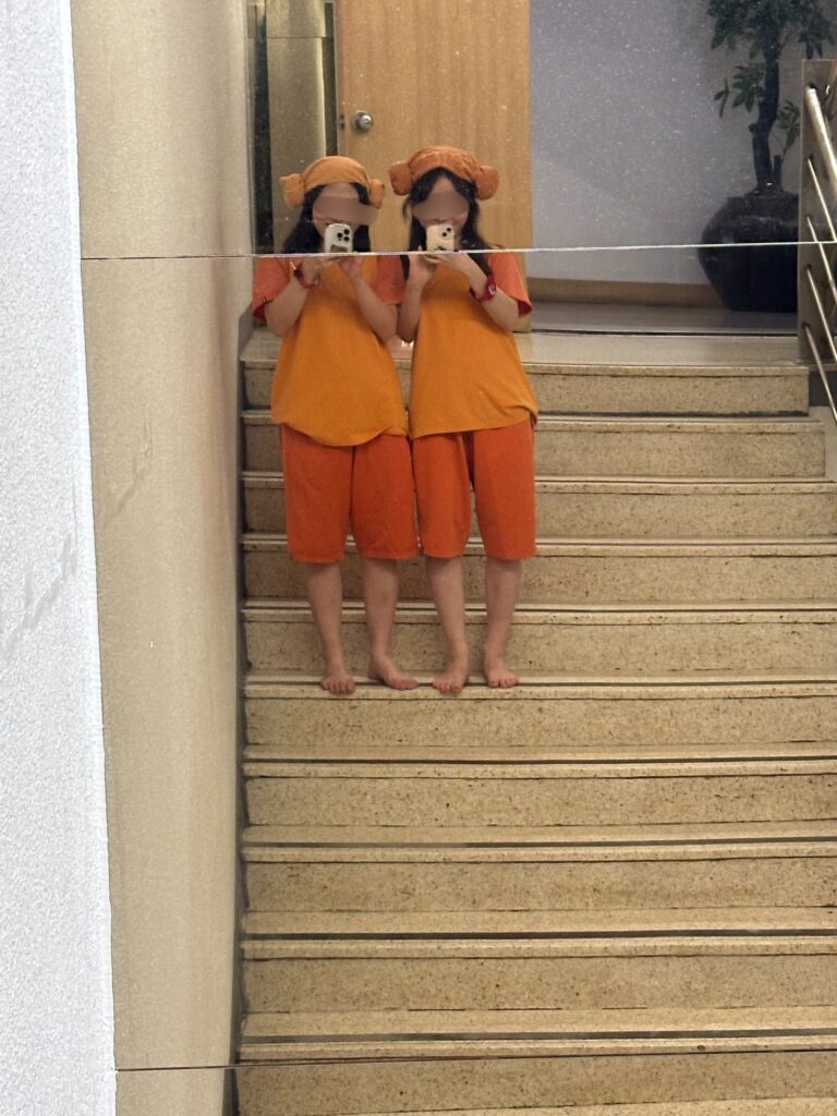スパレックスで羊巻きをしたセルフィー写真